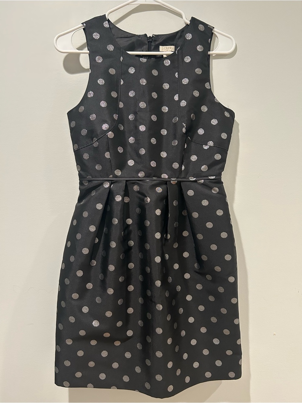 J. Crew Black Sleeveless Dress with Silver Polka Dots